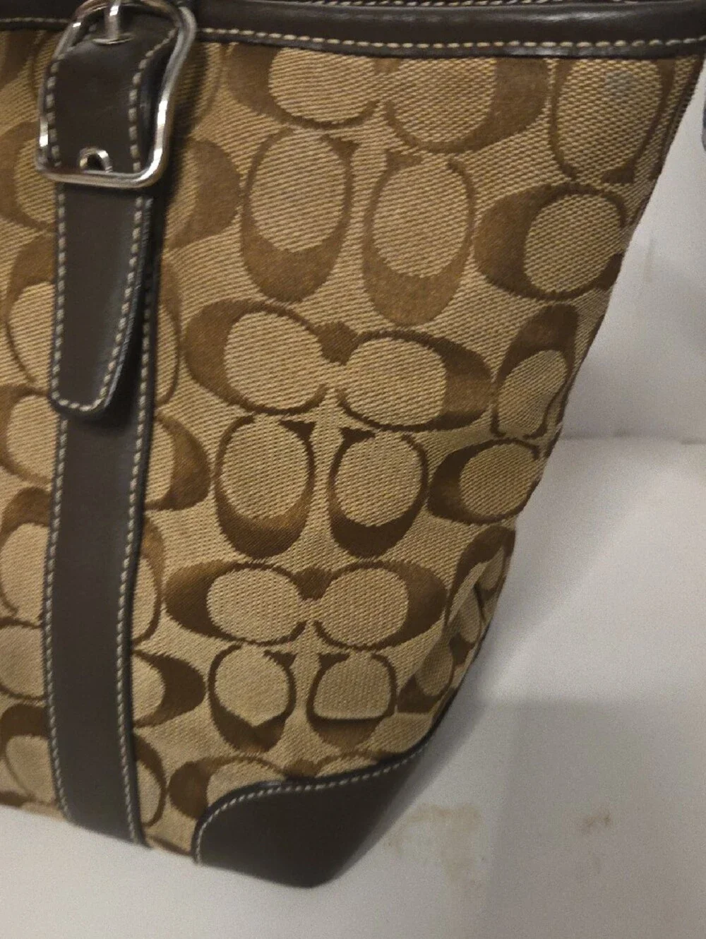 Coach Brown Signature Canvas Tote with Dark Brown Trim 14x9x7